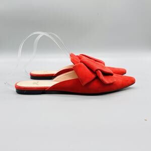 J Crew Shoes Womens 6.5 Red Suede Slide Mules Slip On Flats Bow Pointed Toe